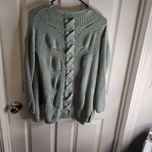 Pink Rose Knit Cardigan in Soft Green